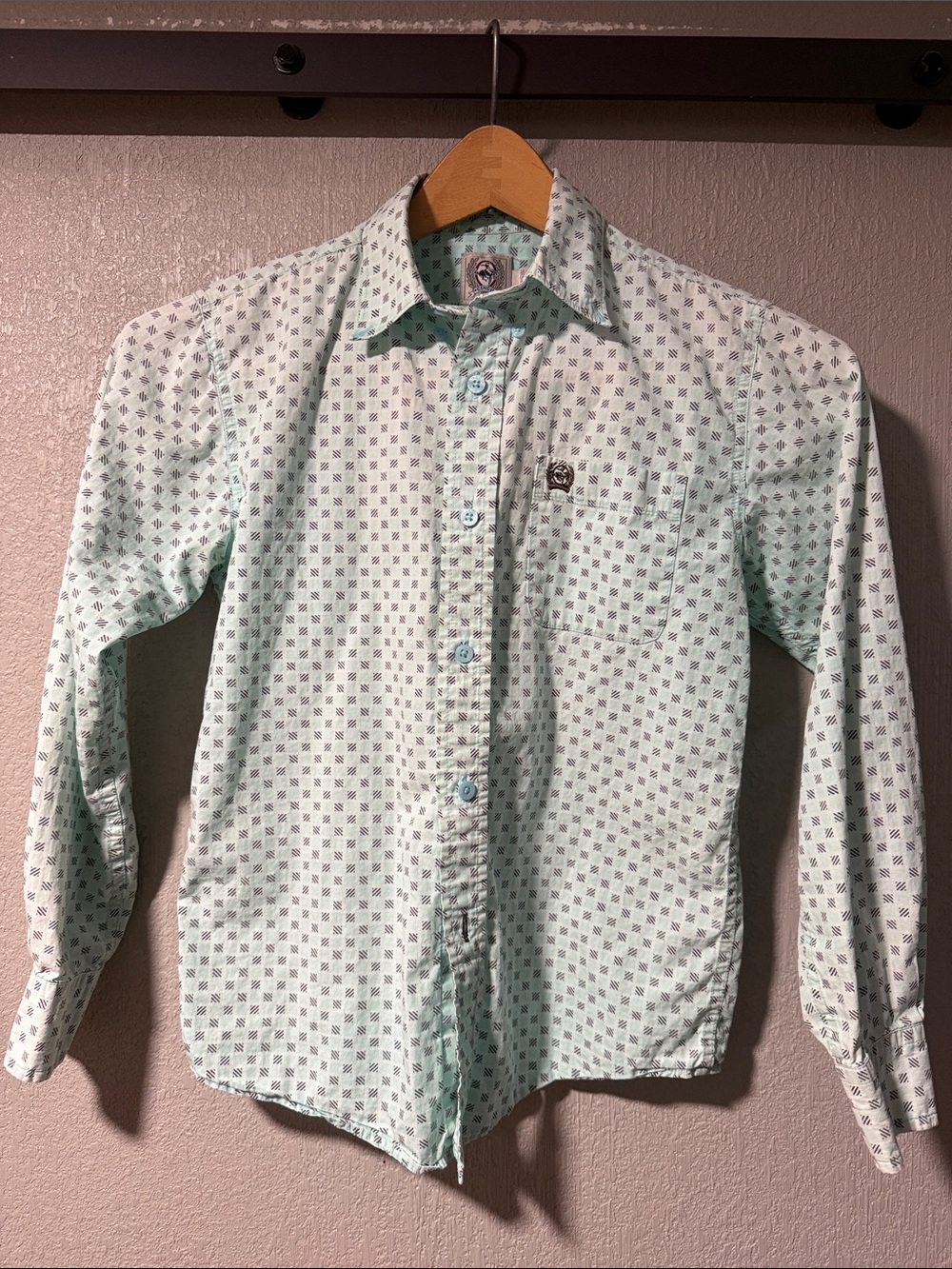 Cinch Youth Mint Green Patterned Button-Down Shirt